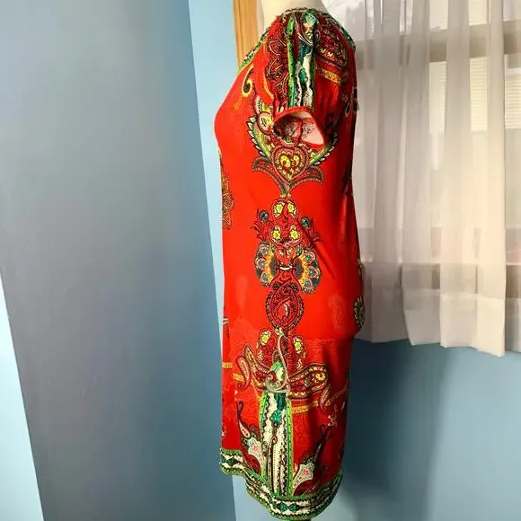 NWT ECI Red Paisley Dress with Beading Size 2 - Picture 4 of 9